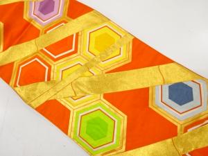 アンティーク　重ね亀甲に竹模様織り出し袋帯（着用可）